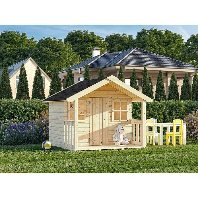 Palmako Caseta infantil Felix con terraza (L x An x Al: 112 x 180 x 169 cm, Madera, Marróm) | BAUHAUS