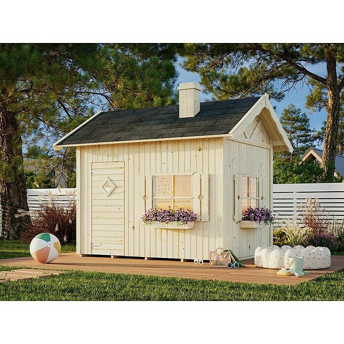 Palmako Caseta infantil Grete con altillo (Medidas ext. (An x Pr): 258 x 223 cm, Madera, Natural) | BAUHAUS