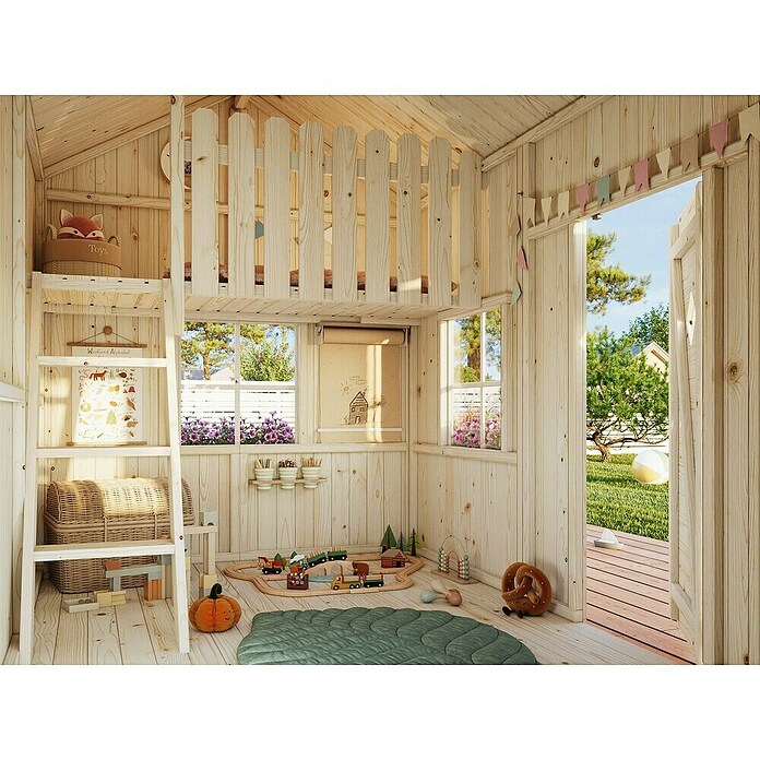 Palmako Caseta infantil Grete con altillo (Medidas ext. (An x Pr): 258 x 223 cm, Madera, Natural) | BAUHAUS