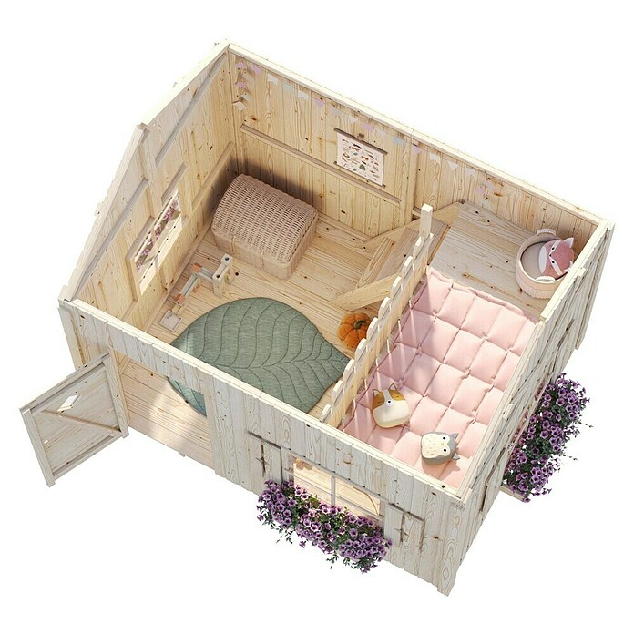 Palmako Caseta infantil Grete con altillo (Medidas ext. (An x Pr): 258 x 223 cm, Madera, Natural) | BAUHAUS