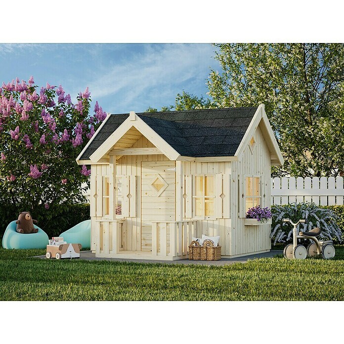 Palmako Caseta infantil Jennie con alero (L x An x Al: 243 x 266 x 220 cm, Madera, Marróm) | BAUHAUS