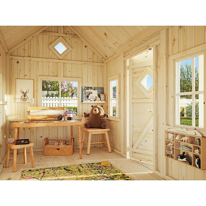 Palmako Caseta infantil Jennie con alero (L x An x Al: 243 x 266 x 220 cm, Madera, Marróm) | BAUHAUS