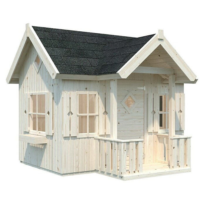 Palmako Caseta infantil Jennie con alero (L x An x Al: 243 x 266 x 220 cm, Madera, Marróm) | BAUHAUS