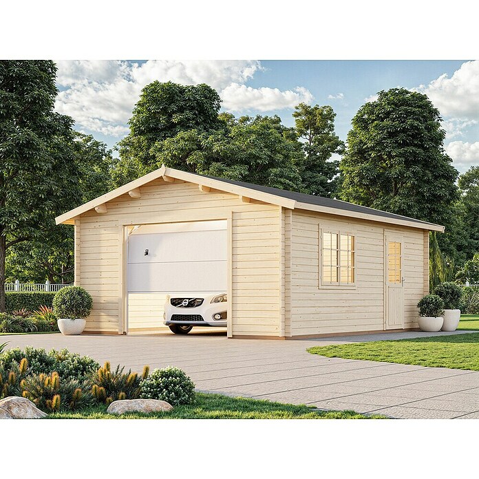 Palmako Garaje Roger con puerta seccional (Medidas ext. (An x Pr): 514 x 598 cm, Madera, Natural, 23,9 m²) | BAUHAUS