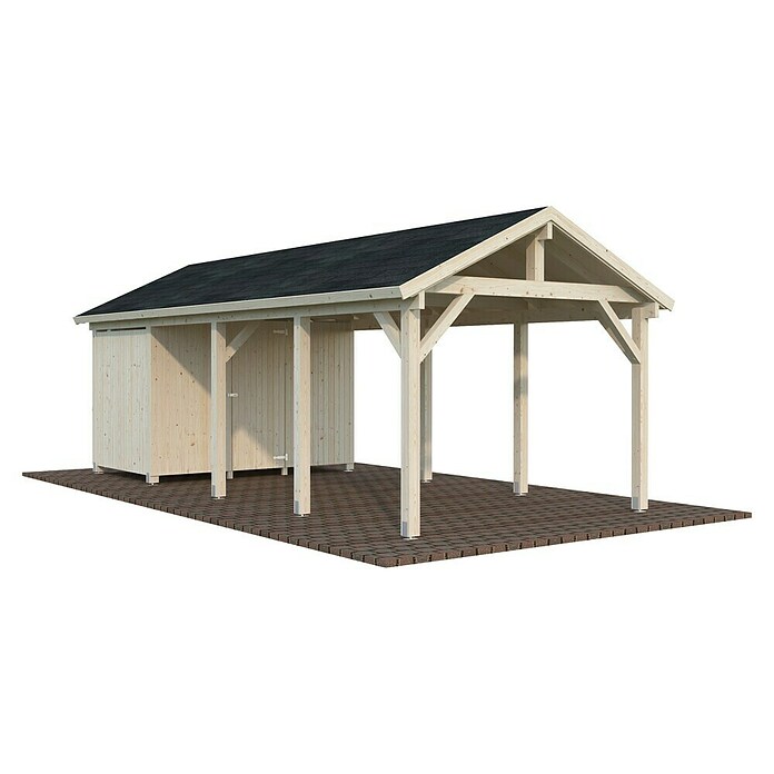 Palmako Carport Classico Robert con trastero (Medidas ext. (An x Pr): 361 x 764 cm, Carport individual, Natural) | BAUHAUS