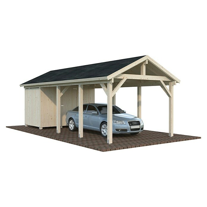 Palmako Carport Classico Robert con trastero (Medidas ext. (An x Pr): 361 x 764 cm, Carport individual, Natural) | BAUHAUS