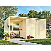 Palmako Caseta de jardín con leñero Leif (Medidas ext. (An x Pr): 467 x 187 cm, Madera, Natural) | BAUHAUS