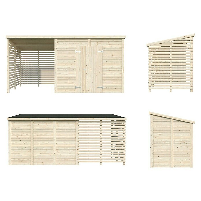 Palmako Caseta de jardín con leñero Leif (Medidas ext. (An x Pr): 467 x 187 cm, Madera, Natural) | BAUHAUS