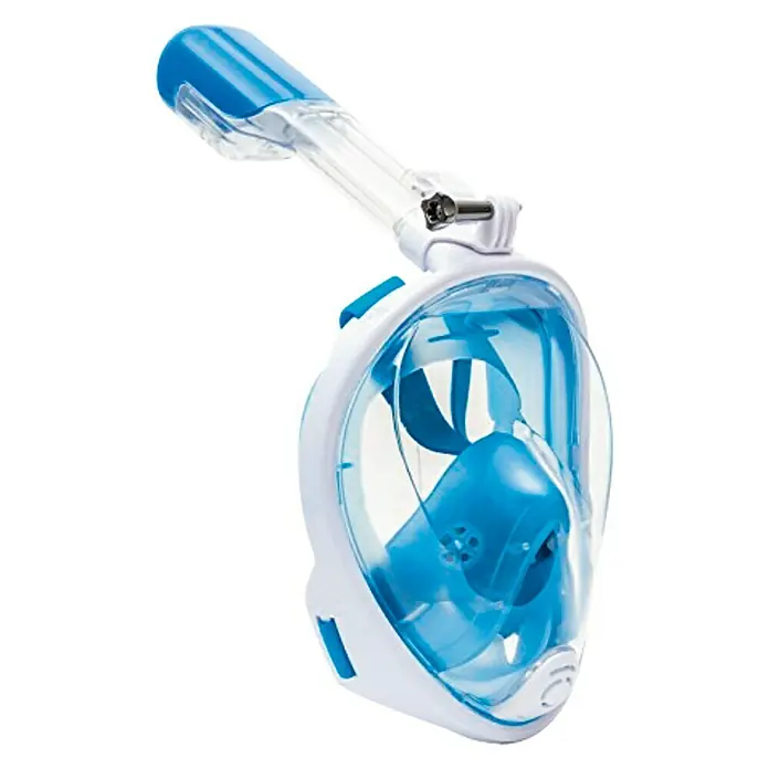 Bestway Máscara de Snorkel K2O - Tamaño: L/XL, Plástico - Una máscara de snorkel azul, con una visera transparente y un tubo de respiración, aislada sobre un fondo blanco.