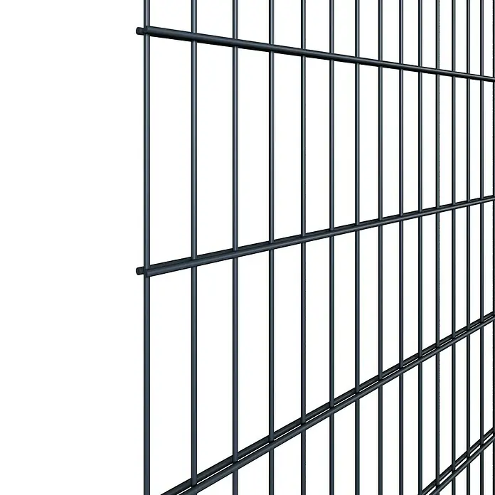 Mattenzaun Vega 2D - Anthrazit, B x H: 2.500 x 830 mm, Stahl - Detailansicht eines grauen Doppelstabmattenzauns, der Sicherheit und klare Linien vereint. Ideal für die Grundstücksbegrenzung und den Schutz.