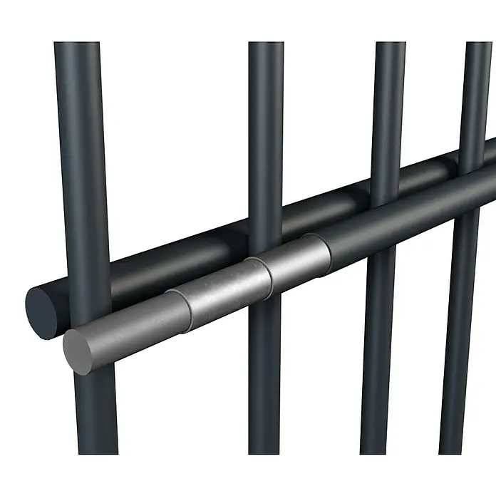 Mattenzaun Vega 2D - Anthrazit, B x H: 2.500 x 830 mm, Stahl - Detailaufnahme eines stabilen Metallgitters mit horizontalen Verstrebungen. Die Oberfläche reflektiert das Licht.