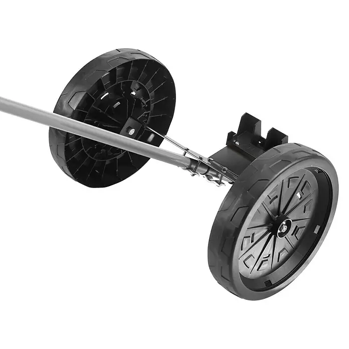 Stiga Installations-Set für Mähroboter Installations Trolley - Alle STIGA Mähroboter A-Serie, 1 -tlg. - Detailaufnahme eines schwarzen Rollwagens mit zwei Rädern und einem grauen Griff auf schwarzem Hintergrund.