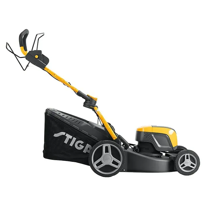 Stiga 500er Serie Akku-Rasenmäher Combi 548E S Kit - 48 V, 1 Akku, 5 Ah, Schnittbreite: 46 cm - Ein akkubetriebener Stiga Rasenmäher in Schwarz und Gelb. Ideal für jeden Garten und einfach zu bedienen.
