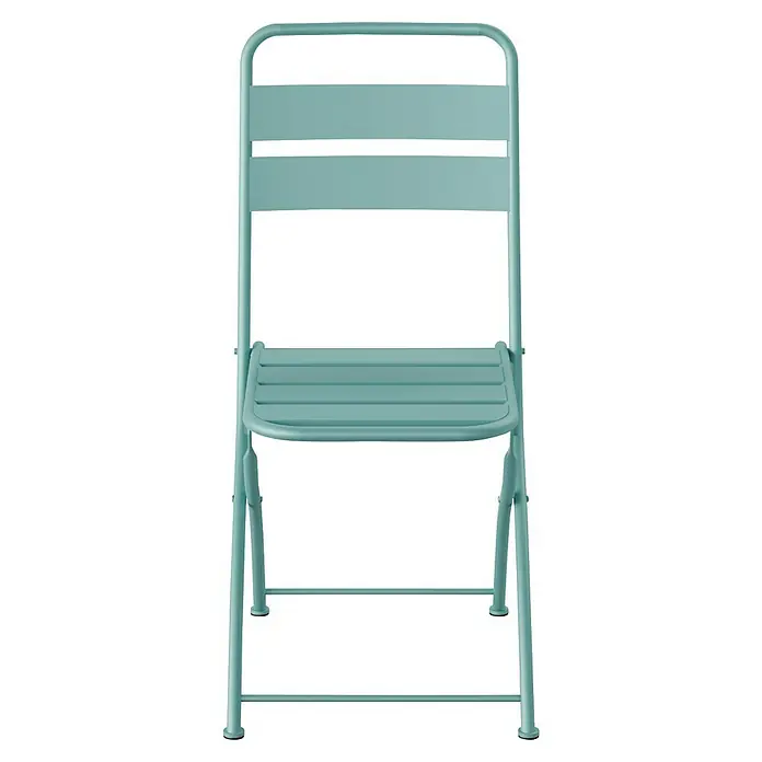 Feros Klappstuhl Breeze - Stahl, Blau, B x T x H: 43 x 54 x 87,5 cm - Aufnahme eines türkisfarbenen Klappstuhls mit Lattenrost für Sitz und Rückenlehne, perfekt für drinnen und draußen.