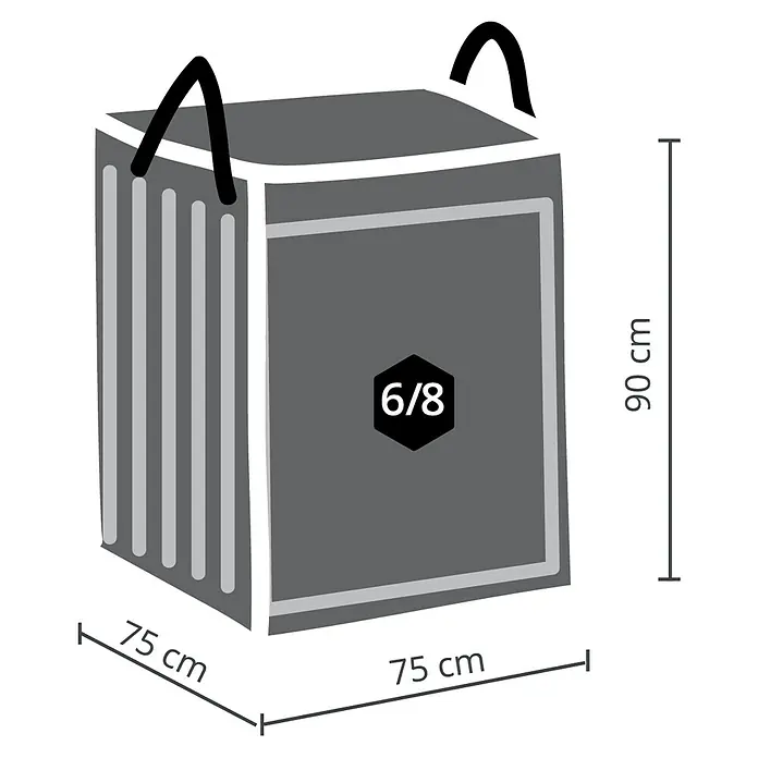 Barths Auflagen-Schutzhülle - L x B x H: 75 x 75 x 90 cm, Polypropylen, Hellgrau, Loungemöbel Sitz- und Rückenkissen - Abbildung einer Big Bag Schüttgut Sack, mit den Maßen 75 x 75 x 90 cm und einer Traglast von 6/8.