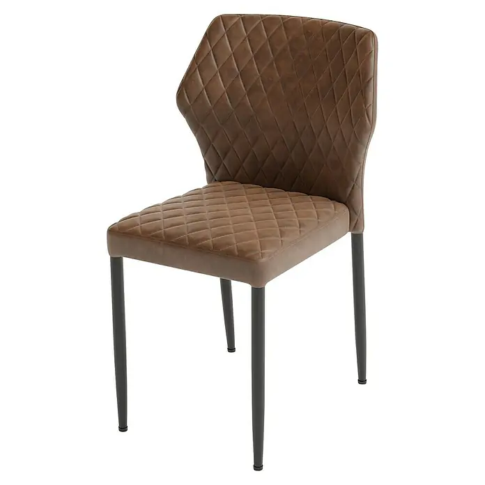 Feros Stapelstuhl Louis - Stahl, Velours, Braun, B x T x H: 49 x 56 x 80 cm - Ein moderner brauner Polsterstuhl mit gestepptem Rautenmuster und schlanken Metallbeinen, ideal für Esszimmer oder stilvolle Wartebereiche.