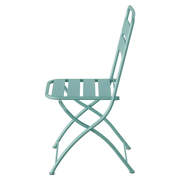 Feros Klappstuhl Breeze - Stahl, Blau, B x T x H: 43 x 54 x 87,5 cm - Hellblauer Klappstuhl im Profil. Das Metallgestell ist filigran und modern gestaltet und ideal für den Außenbereich.