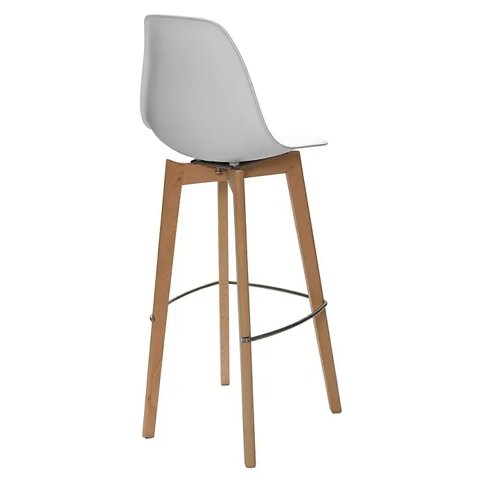 Feros Garten-Barhocker Keeve - Edelstahl, Birkenholz, Polypropylen, Weiß, B x T x H: 47 x 53 x 119 cm - Nahaufnahme eines modernen Barhocker-Designs mit weißem Sitz und Beinen aus hellem Holz, der einen stilvollen Kontrast bietet.