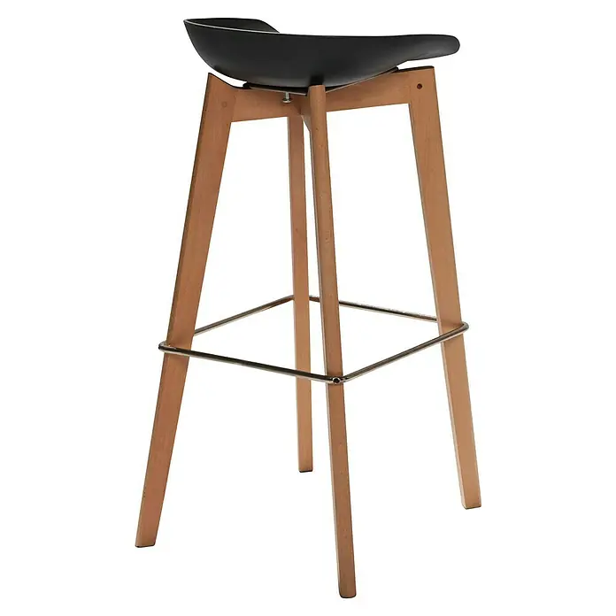Feros Garten-Barhocker Keeve - B x T x H: 44,5 x 46 x 90 cm, Edelstahl, Birkenholz, Polypropylen, Schwarz - Hocker mit schwarzem Sitz und Holzbeinen. Der Hocker hat eine silberne Fußstütze und ein elegantes, modernes Design für jeden Raum.