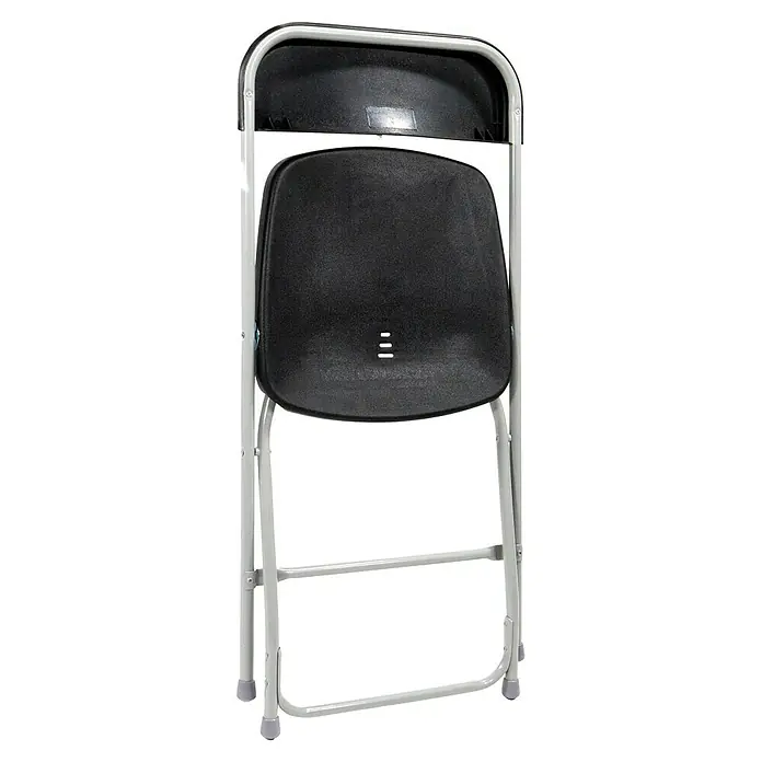 Feros Klappstuhl Budget - Stahl, Grau/Schwarz, B x T x H: 45 x 45 x 80,5 cm - Abbildung eines schwarzen Klappstuhls mit einem weißen Rahmen. Er ist leicht zu verstauen und bietet eine komfortable Sitzgelegenheit.