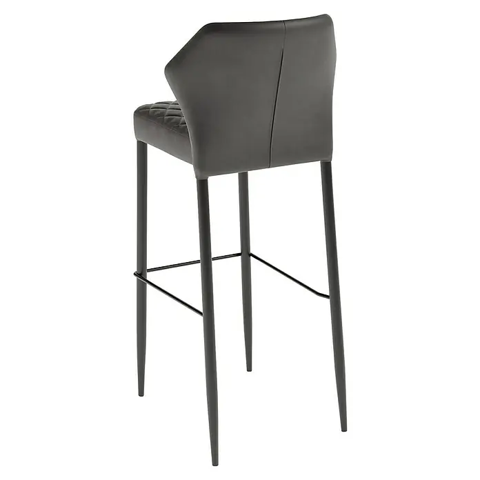 Feros Garten-Barhocker Louis - Stahl, Velours, Schwarz, B x T x H: 46 x 49 x 109 cm - Detailaufnahme eines grauen Barstuhls mit gesteppter Sitzfläche und Rückenlehne, elegantem Design und Fußstütze für Komfort.