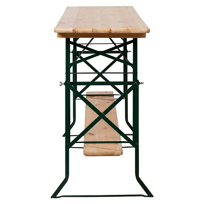 Feros Garten-Tischgestell Bierzeltgarnitur - L x B x H: 220 x 50 x 78 cm, Stahl, Kiefer, Hellbraun/Schwarz - Foto eines Bierzelttisches mit robustem Gestell und Tischplatte aus hellem Holz. Ideal für Feste und Veranstaltungen.