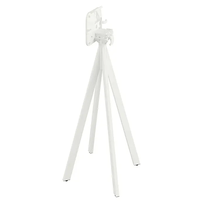 Feros Tischgestell Infinity - L x B x H: 60 x 60 x 60 cm, Edelstahl, Weiß, Hoch - Nahaufnahme eines weißen Ständers mit drei Beinen und einer rechteckigen Platte. Der Ständer ist für verschiedene Zwecke geeignet.