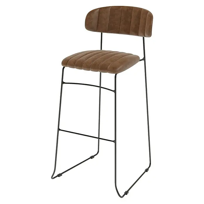 Feros Garten-Barhocker Mundo - Stahl, Kunstleder, Braun, B x T x H: 46,5 x 49 x 105 cm - Dieser Barstuhl besticht durch sein modernes Design mit braunem Sitz und Rückenlehne sowie einem schlanken, schwarzen Metallgestell.