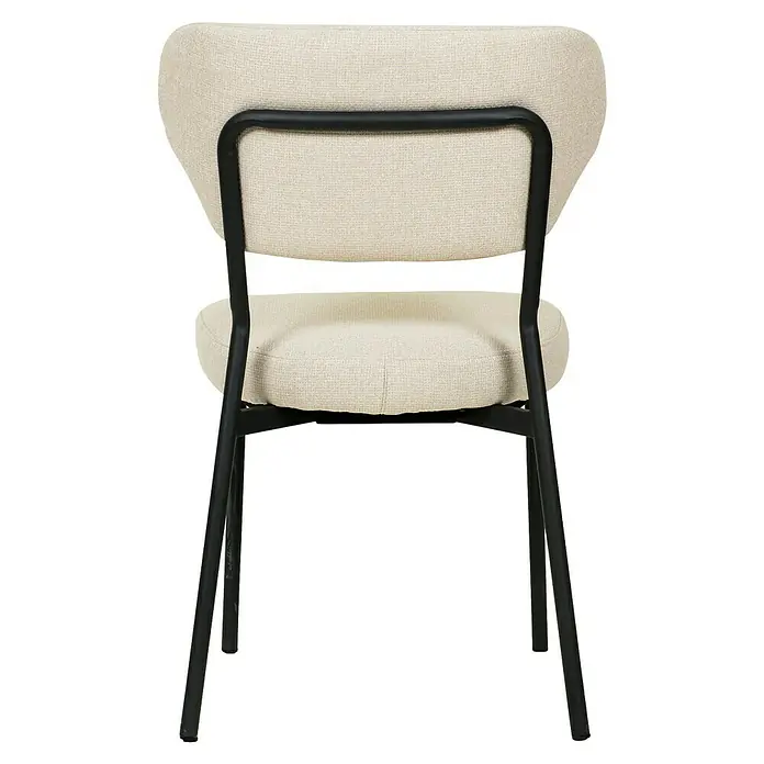 Feros Stapelstuhl Duko - Stahl, Sperrholz, Schaumstoff, Beige, B x T x H: 53 x 55 x 83 cm - Nahaufnahme eines Stuhls mit cremefarbener Polsterung und schwarzem Metallrahmen.