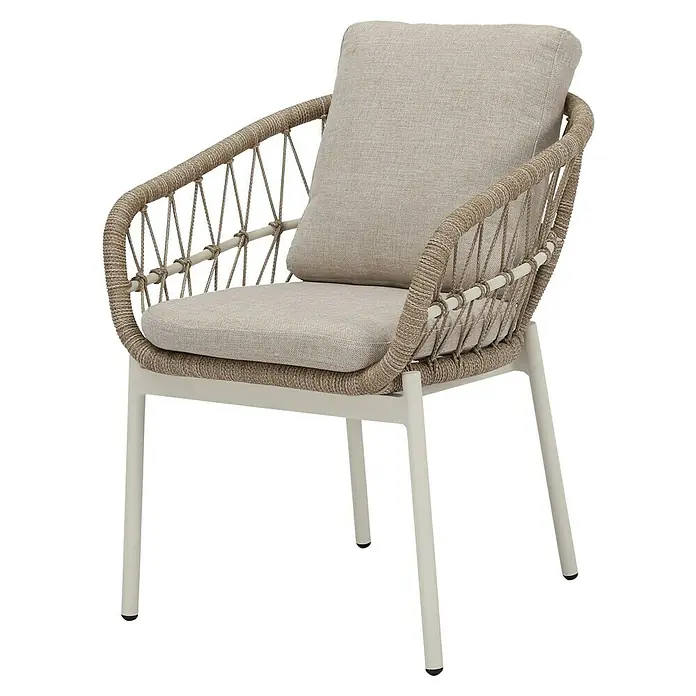 Barths Gartensessel Tropea - Aluminium, Seilgeflecht, Beige, B x T x H: 63,5 x 64,5 x 78,5 cm - Abbildung eines Sessels mit beigem Kissen und geflochtenem Rahmen.