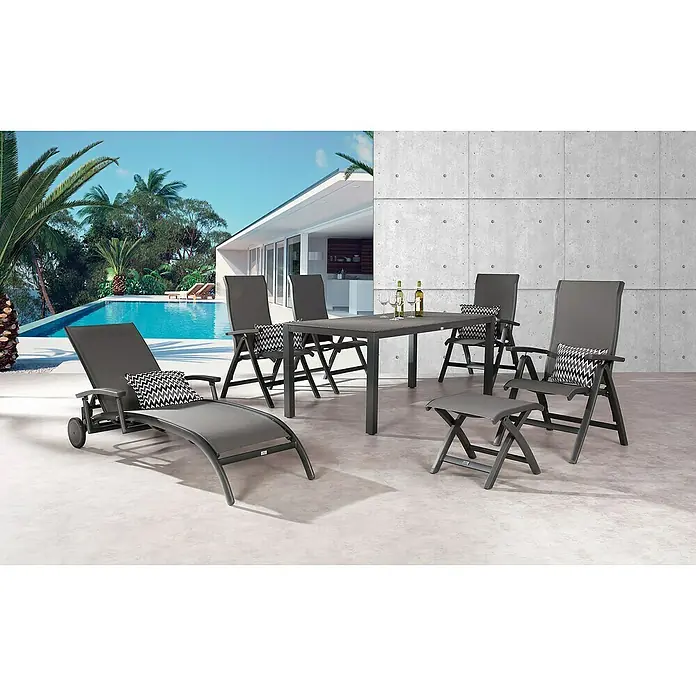 Barths Gartenhocker Larino - Aluminium, Textilene, Stapelbar, Anthrazit, B x T x H: 48 x 48 x 43 cm - Luxuriöse Gartenmöbel-Gruppe mit Liege, Stühlen, Tisch und Hocker. Ideal für entspannte Stunden im Freien.