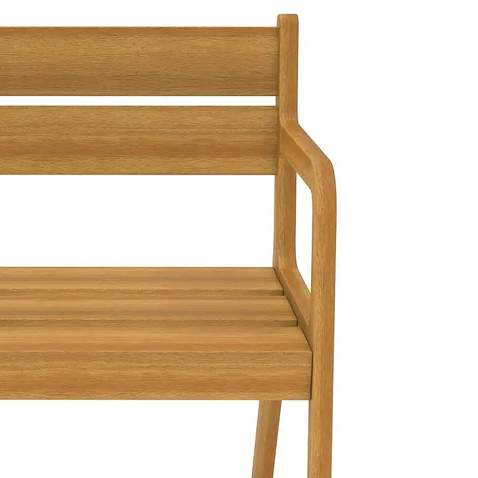 Gartenbank Helsinki - B x T x H: 140 x 74 x 85 cm, Akazie, Braun - Detailansicht einer Holzbank, die die natürliche Maserung und Konstruktion des Möbelstücks hervorhebt.