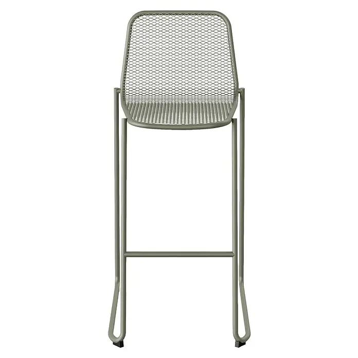 Feros Garten-Barhocker Mase - Stahl, Grün, B x T x H: 52 x 52 x 105 cm - Grau metallener Gartenstuhl mit feinem Netzmuster, robust und stilvoll für den Außenbereich.