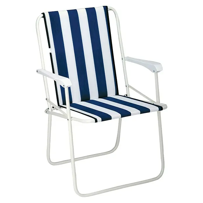 Campingstuhl Chiemsee - Stahl, Klappbar, Weiß/Blau, B x T x H: 56 x 53 x 78 cm - Der blaue und weiße gestreifte Liegestuhl ist ideal zum Entspannen im Garten oder am Strand. Robuster Rahmen und bequemer Stoff.