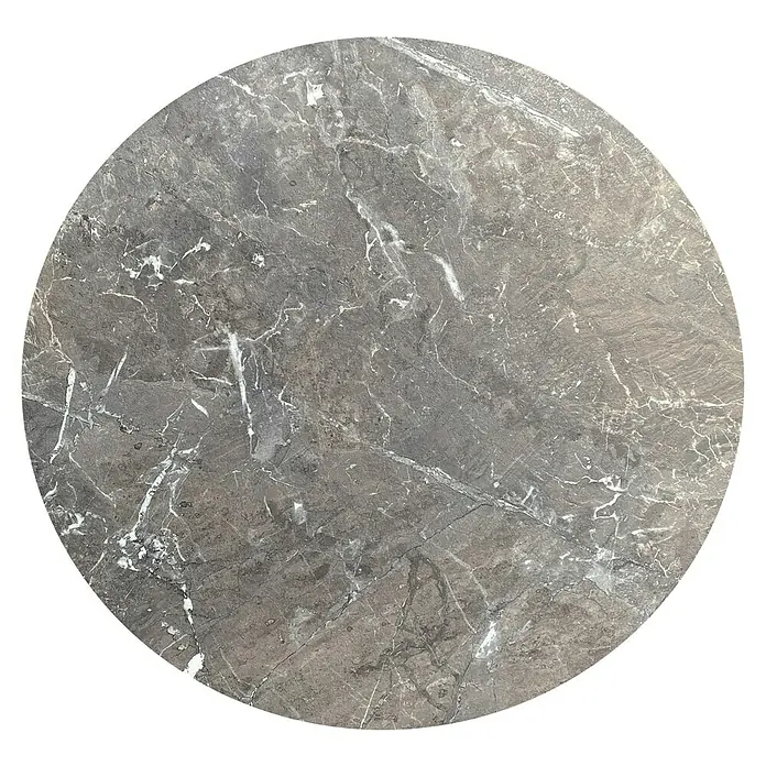 Garten-Tischplatte Feros - Ø x H: 120 x 1,2 cm, HPL, Rund, Grau/Weiß - Runde Tischplatte aus grauem Marmor mit feinen weißen Adern, ideal für stilvolle Innenräume und robuste Oberflächen.