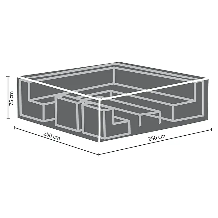 Barths Loungemöbel Schutzhülle - L x B x H: 250 x 250 x 75 cm, Polypropylen, Hellgrau - Darstellung einer grauen Schutzhülle für Gartenmöbel mit den Maßen 250 x 250 x 75 cm, ideal zum Schutz vor Witterungseinflüssen.