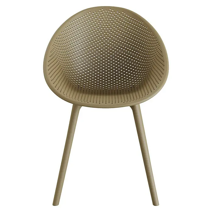 Barths Gartensessel Qosy - Polypropylen, Sandbraun, B x T x H: 59 x 83 x 80 cm - Brauner perforierter Stuhl mit rundem Sitz und vier Beinen, ideal für Esszimmer oder Wartebereiche. Minimalistisches Design.