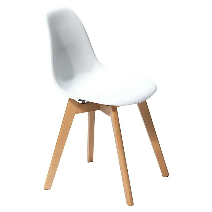 Feros Stapelstuhl Keeve - Edelstahl, Birkenholz, Polypropylen, Weiß, B x T x H: 47 x 53 x 83 cm - Ein moderner weißer Stuhl mit hellen Holzbeinen. Ideal für Esszimmer oder Büro, stilvoll und bequem.