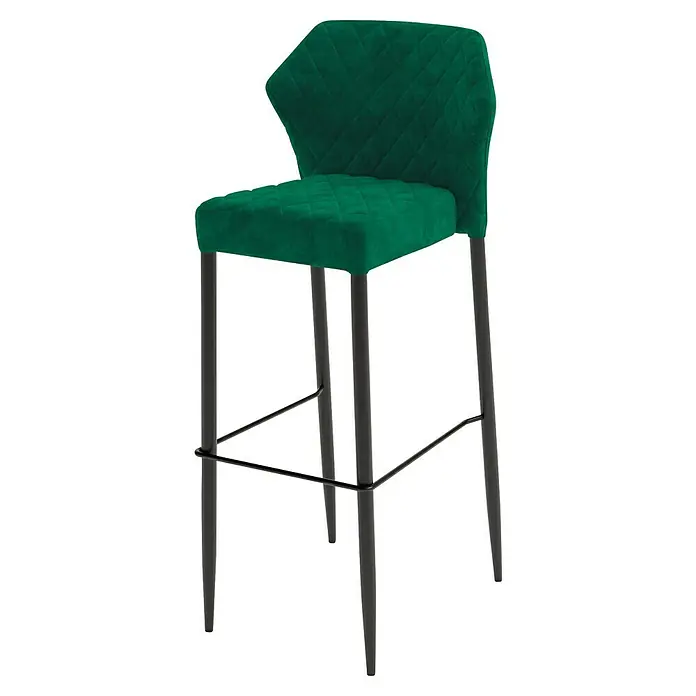 Feros Garten-Barhocker Louis - Stahl, Velours, Grün, B x T x H: 46 x 49 x 109 cm - Ein smaragdgrüner Barhocker mit gesteppter Polsterung und einem schlanken, grauen Metallgestell bietet Stil und Komfort für jede Bar oder Küchentheke.