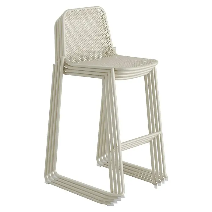 Feros Garten-Barhocker Mase - Stahl, Beige, B x T x H: 52 x 52 x 105 cm - Gestapelte Barhocker aus Metall in einem hellen Farbton, ideal für moderne Einrichtungen und platzsparende Lagerung.