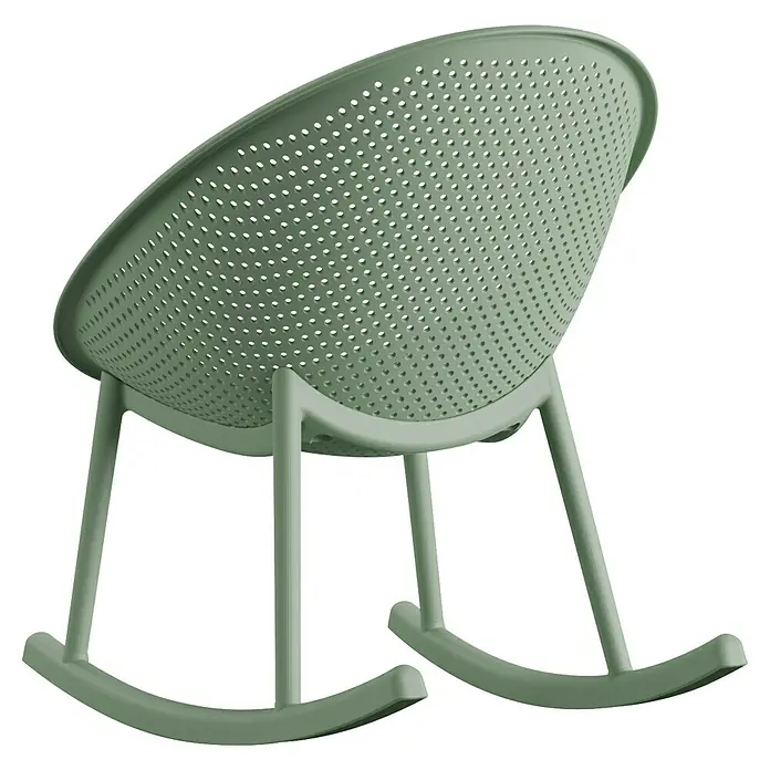 Barths Garten-Schaukelstuhl Qosy - Polypropylen, Grün, B x T x H: 66 x 83 x 80 cm - Hier ist ein grüner Schaukelstuhl aus Kunststoff mit einem perforierten Sitz. Er bietet eine moderne und verspielte Note für jeden Raum.