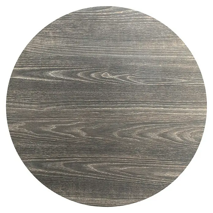 Garten-Tischplatte Feros - Ø x H: 120 x 1,2 cm, HPL, Rund, Braun - Nahaufnahme einer runden Tischplatte aus dunklem, strukturiertem Holz, ideal für moderne Ess- oder Wohnbereiche.