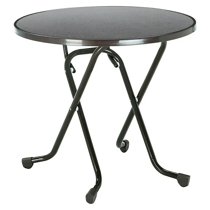 Barths Gartentisch rund Dubllin - Ø x H: 80 x 73 cm, Stahl, Rund, Anthrazit - Eleganter, runder Klapptisch mit schwarzer Tischplatte und stabilem Metallgestell. Praktisch und platzsparend für jeden Raum.
