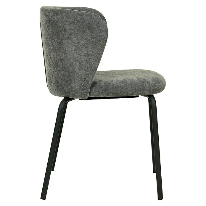 Feros Stapelstuhl Break - Stahl, Sperrholz, Schaumstoff, Dunkelgrau, B x T x H: 55 x 53 x 75 cm - Nahaufnahme eines grauen Polsterstuhls mit dunklem Metallgestell. Das Design ist modern und schlicht gehalten.
