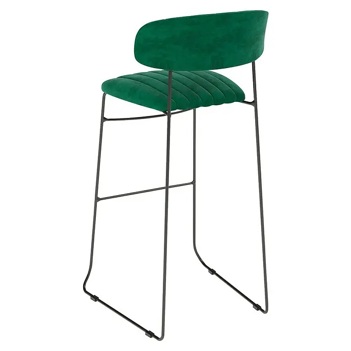 Feros Garten-Barhocker Mundo - Stahl, Velours, Grün, B x T x H: 46,5 x 49 x 105 cm - Moderner Barstuhl mit grüner Samtpolsterung und schlankem, dunklem Metallgestell. Perfekt für stilvolle Bars und Kücheninseln.