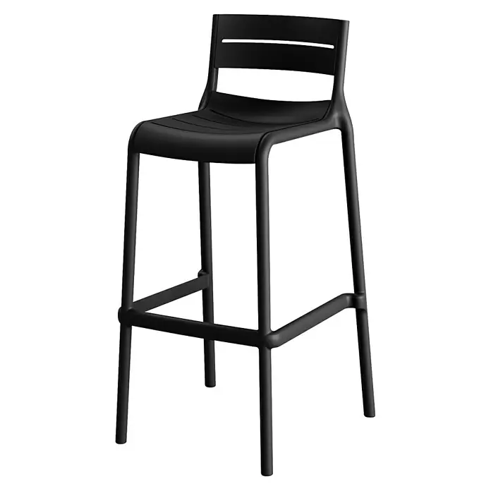 Garten-Barhocker Calor - Polypropylen, Stapelbar, Schwarz, B x T x H: 49 x 49 x 100 cm - Schwarzer Barhocker mit Rückenlehne und Fußstütze für Komfort. Ideal für Küche oder Bar, stilvoll & robust.