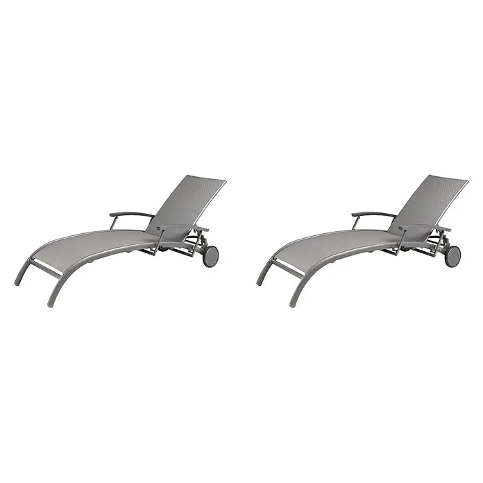 Barths Gartenliege Larino - B x T x H: 72 x 202 x 47 cm, Aluminium, Textilene, Anthrazit - Zwei moderne, silberne Sonnenliegen mit verstellbarer Rückenlehne und Rädern für den einfachen Transport. Ideal für den Garten oder Pool.