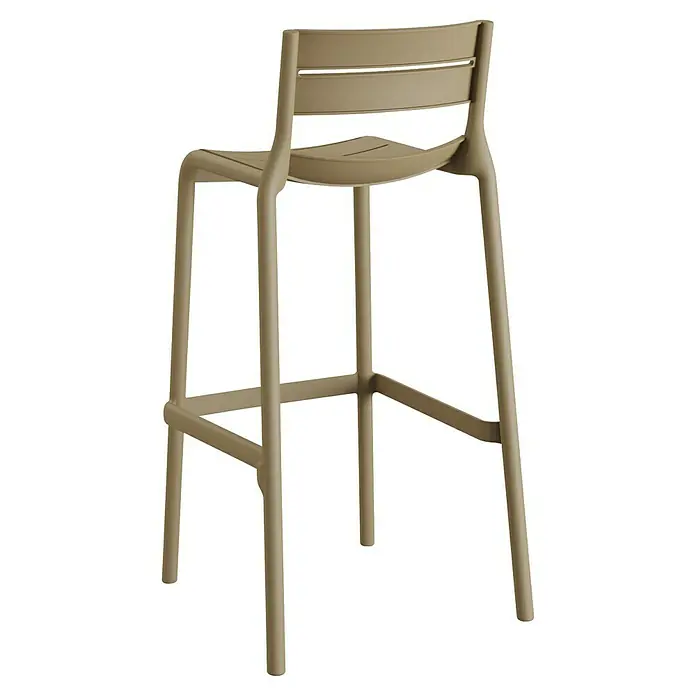 Garten-Barhocker Calor - Polypropylen, Stapelbar, Sandbraun, B x T x H: 49 x 49 x 100 cm - Dieser beigefarbene Barstuhl aus Metall ist robust und modern. Ideal für Küche oder Bar, mit bequemer Rückenlehne und Fußstütze.