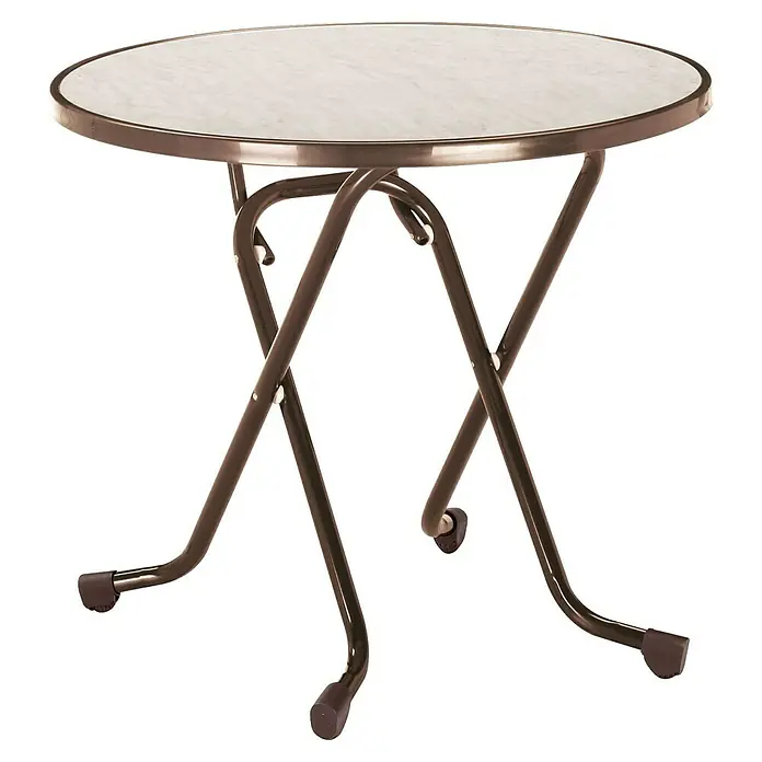 Barths Gartentisch rund Dubllin - Ø x H: 80 x 73 cm, Stahl, Rund, Braun - Klapptisch mit runder Marmorplatte und bronzefarbenem Metallgestell für den flexiblen Einsatz im Innen- und Außenbereich.