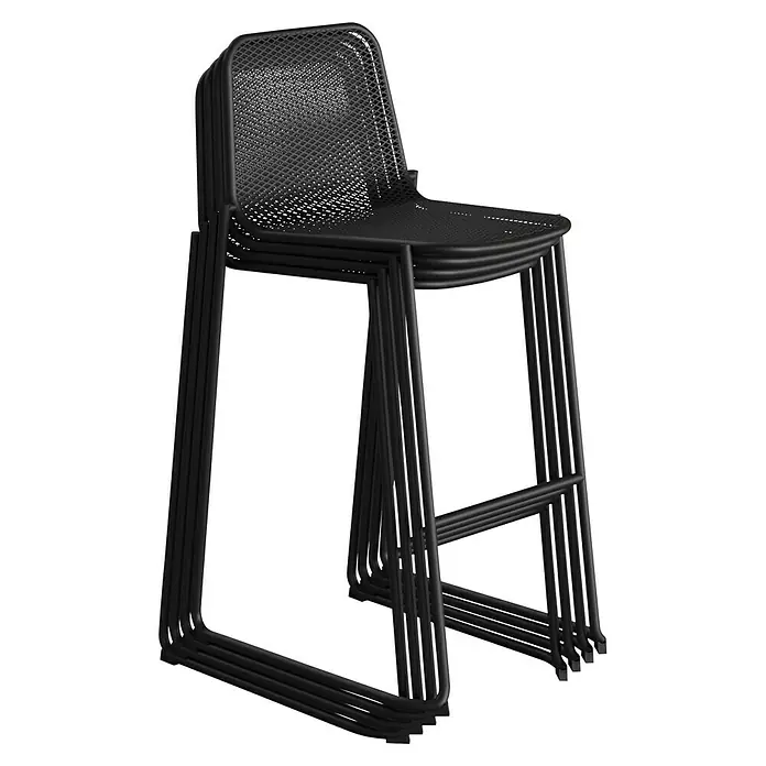 Feros Garten-Barhocker Mase - Stahl, Schwarz, B x T x H: 52 x 52 x 105 cm - Schwarze, stapelbare Barhocker aus Metallgeflecht, ideal für moderne Einrichtungen. Das minimalistische Design spart Platz und ist stilvoll.